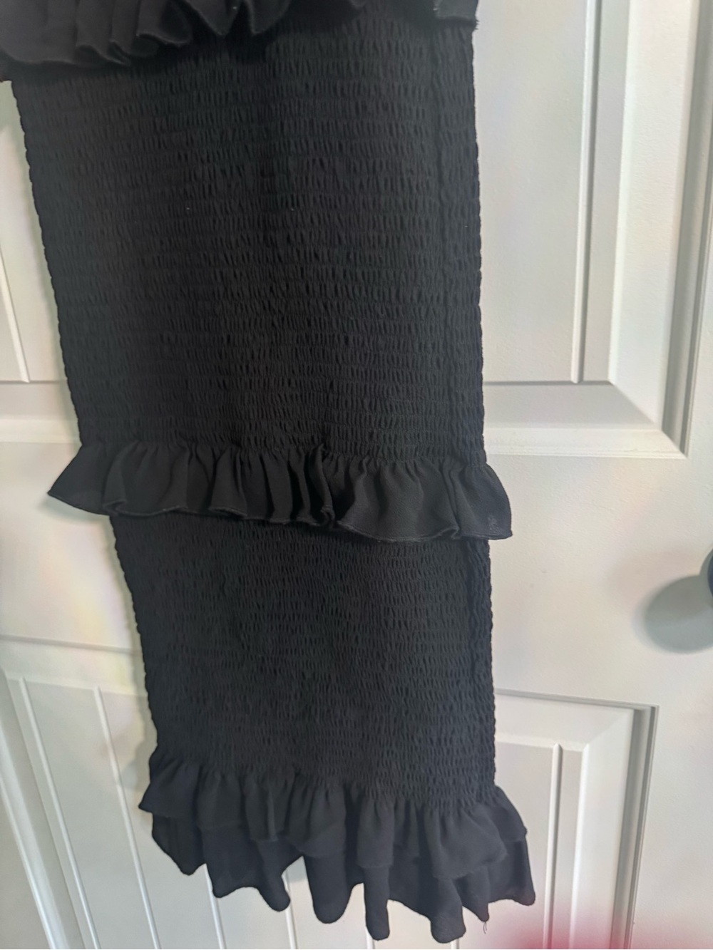 Smocked Ruffle-Tiered Midi Dress in Black - Picture 6 of 7
